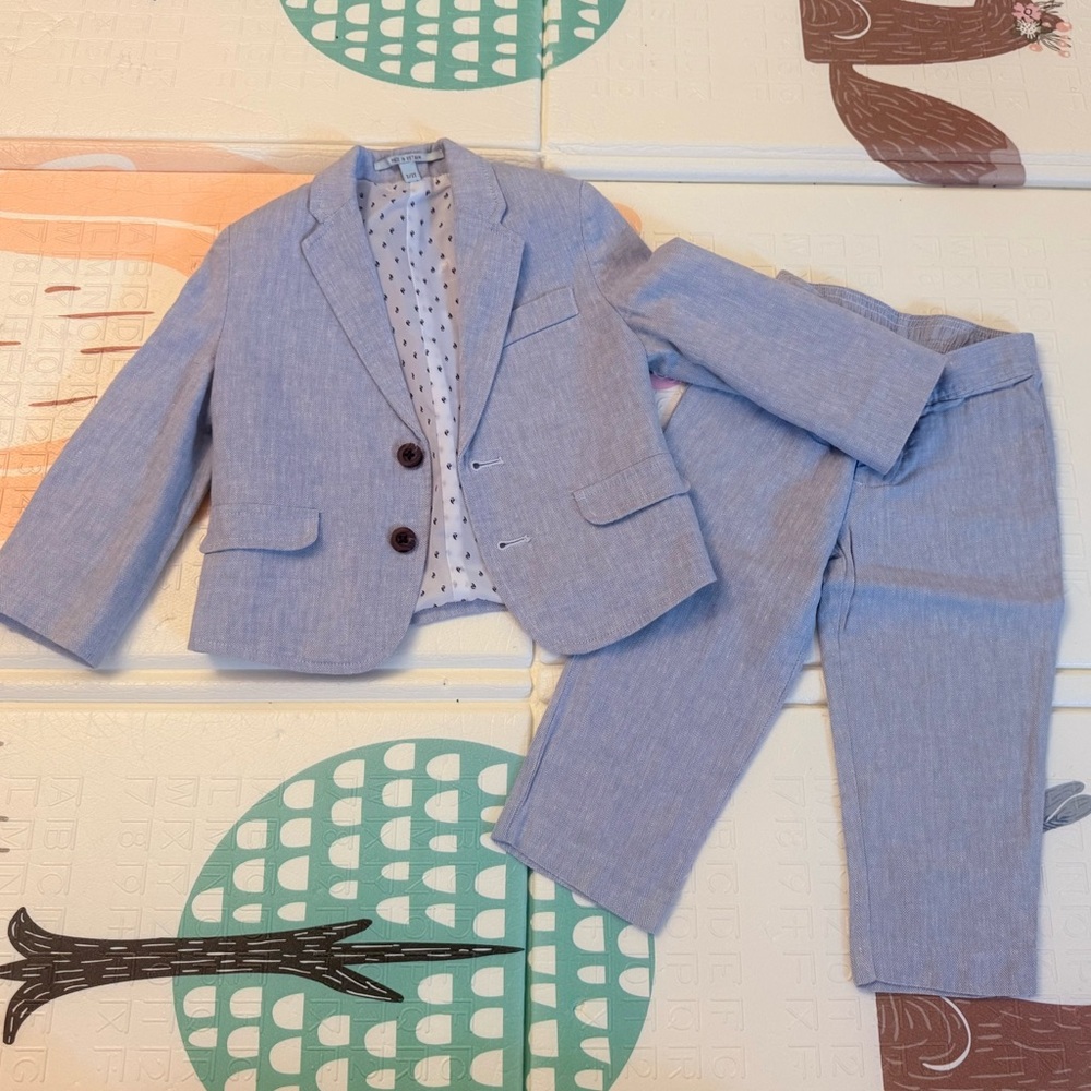 Class Club Linen Suit Set Light Blue Blazer Pants